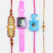 Traditional 4 Rakhi Set With Kids Rakhi