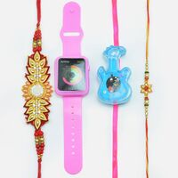 Traditional 4 Rakhi Set With Kids Rakhi