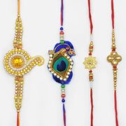 Elegant Peacock Design Rakhi Set of 4 With Pearl Rakhi