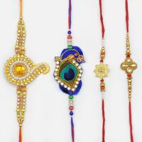 Elegant Peacock Design Rakhi Set of 4 With Pearl Rakhi