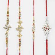 Swastik Silver And Golden Design Set of 4 Rakhi 