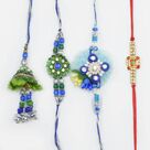 Zardosi Rakhi With Simple Red Rakhi Set of 4