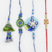 Zardosi Rakhi With Simple Red Rakhi Set of 4