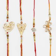 Beautifull Heart Metallic Rakhi Set of 4