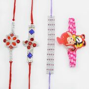 Awesome Ganesha Kids Rakhi With Sliver Design Rakhi Set of 4 