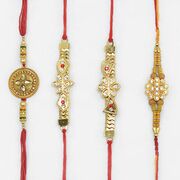 Leaf Design Golden Set of 4 Rakhi