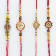 Divine OM Swastik Golden Rakhi Set of 4 Rakhis