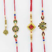 1 Pair Rakhi Set with 2 Kundan Meena Brother Rakhis