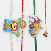 Golden Set of Brother and ladies Rakhi with 2 toy Kids Rakhi