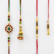 Impressive Combo of floral shape and Golden Color Bhaiya Bhabhi Rakhis.