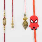 2 Lumba 1 Brother Rakhi with Kid Rakhi Set of 4 Rakhis.