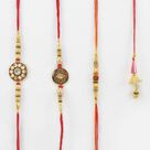 Floral Shape, Kundal Meena and Rudraksh Brother Rakhis with single Lumba Rakhi