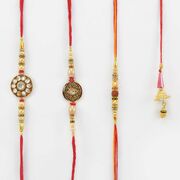 Floral Shape, Kundal Meena and Rudraksh Brother Rakhis with single Lumba Rakhi