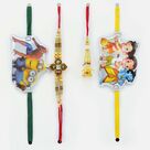 Meena Work and Golden Bhaiya Bhabhi Rakhi with 2 Kids Rakhis.