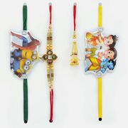 Meena Work and Golden Bhaiya Bhabhi Rakhi with 2 Kids Rakhis.
