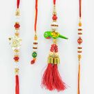 Two Amazin Brother Rakhis with Parrot Design and Beaded Lumba Rakhis Set of 4