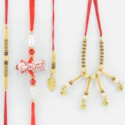 Ganesha Mauli and Golden Color Brother Rakhis with Two Amazing Beaded Lumba Rakhis