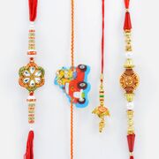 Two Meena Work and Mauli Brother Rakhis with One Minions Kid Rakhi and Lumba Rakhi for Brother Set of 4