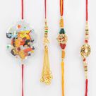 Meenakari Amazing Work on Brother Rakhis with Golden Lumba and Chota Bheem Kid Rakhi Set of 4 Rakhis