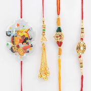 Meenakari Amazing Work on Brother Rakhis with Golden Lumba and Chhota Bheem Kid Rakhi Set of 4 Rakhis