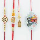 Floral Shape Meena and Colorful Brother Rakhis with Jewel Lumba and Motu Patlu Kid Rakhis Set of 4