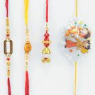 Om and Capsule Designed Rakhi for Brother with Lumba and Cartoon Kids Rakhi Set of 4
