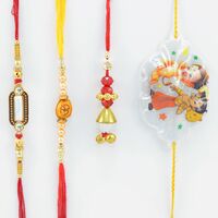 Om and Capsule Designed Rakhi for Brother with Lumba and Cartoon Kids Rakhi Set of 4