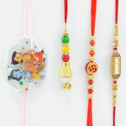 Meena Work and Om Written Brother Mauli Rakhis with Beaded Lumba and Chhota Bheem Amazing Rakhi Set of 4