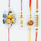 Multi Liner and Small Ganesha Brother Rakhis with Tri Minions Kid Rakhi and Lumba Rakhi Set 