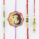 Rudraksha and Liner Brother Rakhis with Smiling Chota Bheem Kid Rakhi and Lumba Rakhi for Bhabhi