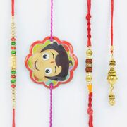 Rudraksha and Liner Brother Rakhis with Smiling Chhota Bheem Kid Rakhi and Lumba Rakhi for Bhabhi