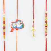Rudraksha and Reflecting Glass Thread Rakhis for Brothers and One Lumba and One Doremon Kid Rakhi Set of 4