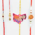 Stones Studded and Ganesha Two Brother Rakhis with Golden Lumba and Chota Bheem Kid Rakhi Set of 4