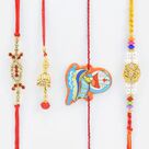 Colorful Beaded and Stones Studded Attractive Brother Rakhis with Doremon Kid and Lumba for Bhabhi Rakhis Set