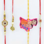 Flower Patten and Jewel Crafted Nice Looking Brother Rakhis with Tree Shape Lumba and Chhota Bheem Character Kid Rakhi 