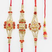 Three New Pattern Diamond Studded Rakhis for Brother with One Simple Colored Bhabhi Lumba Rahi