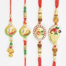Amazing Looking Peacock Bhaiya Bhabhi Rakhis with Two Ganesha and Kalash Sacred Rakhis for Brothers