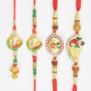 Amazing Looking Peacock Bhaiya Bhabhi Rakhis with Two Ganesha and Kalash Sacred Rakhis for Brothers