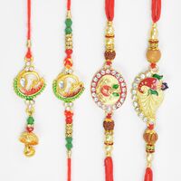 Amazing Looking Peacock Bhaiya Bhabhi Rakhis with Two Ganesha and Kalash Sacred Rakhis for Brothers