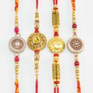 Golden Stone Meenakari Work Pearl Beaded Fantastic Rakhis Set of 4 for Brothers