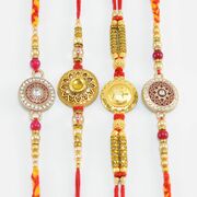Golden Stone Meenakari Work Pearl Beaded Fantastic Rakhis Set of 4 for Brothers