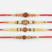4 Rakhis Set of Two Rudraksha Sacred Rakhis and Two Om Written Rakhis For Brothers