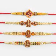 Three Beaded Small Ganesha Holy Rakhis with One Om Written Rakhi Combination of 4 Auspicious Rakhis