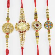 Flower and Coin Shape Special Pattern Beaded and Diamond Marvelous Rakhis for Brother