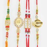 Special Sikh Rakhis Set for Sikh Brother Auspicious Khanda Ik Onkar and Wahe Guru Rakhis Set of 4