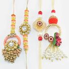 Rich Heavy Beaded Set of Two Pink and Red Colored Bhaiya Bhabhi Rakhis Set of 4 Rakhis