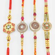 Meenakari Hand Work Attractive Pattern Rakhis Set of 4 Rakhi for Brothers