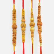 Sandalwood Beaded in Mauli Awesome Patterned Unique Rakhi Set for 4 Brothers