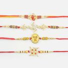 Shri Ganesha and Swastika Divine Set of 4 Dazzling Rakhis for Brothers
