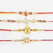 Shri Ganesha and Swastika Divine Set of 4 Dazzling Rakhis for Brothers